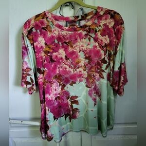 Johnny Was Fuschia and Green Boxy Top